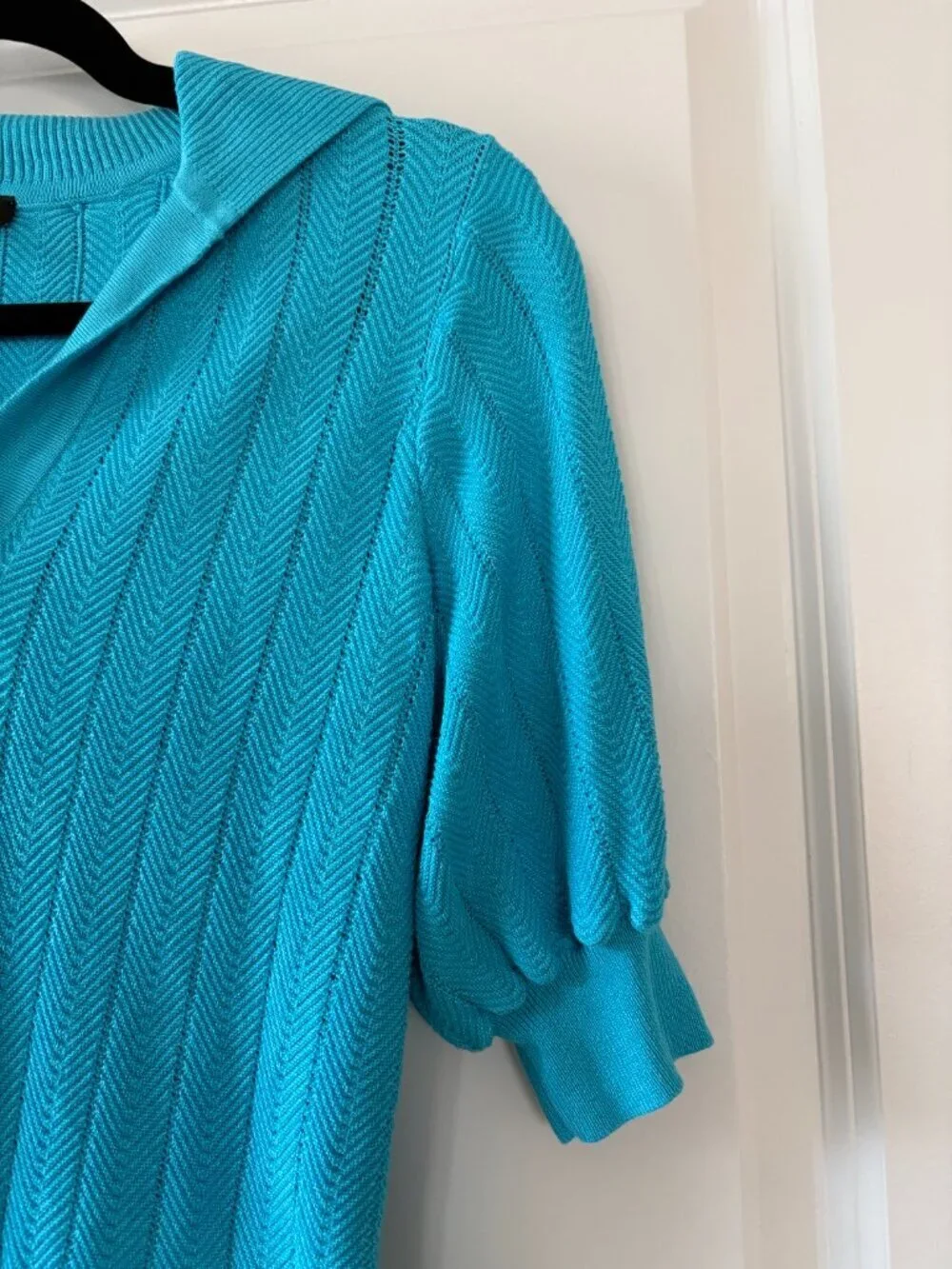 Talbots Azure Blue Tipped Johnny Collar Polo Sweater Size Petite P